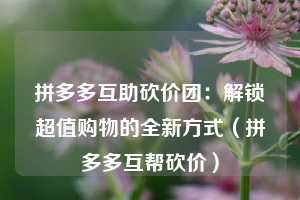 拼多多互助砍价团：解锁超值购物的全新方式（拼多多互帮砍价）  第1张