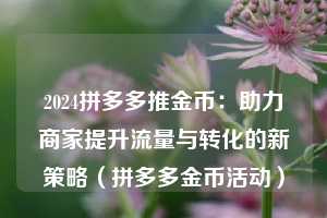 2024拼多多推金币：助力商家提升流量与转化的新策略（拼多多金币活动）  第1张