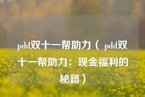 pdd双十一帮助力（ pdd双十一帮助力：现金福利的秘籍）  第1张