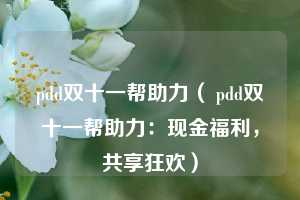 pdd双十一帮助力（ pdd双十一帮助力：现金福利，共享狂欢）  第1张