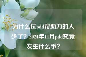 为什么玩pdd帮助力的人少了？2024年11月pdd究竟发生什么事？  pdd帮助力 pdd帮助力平台 pdd刷帮助力平台 pdd帮助力平台在线刷 第1张